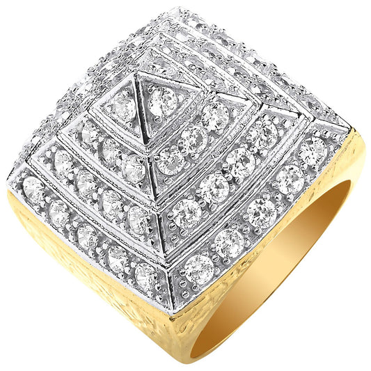Yellow Gold Large Cubic Zirconia Pyramid Gents Ring