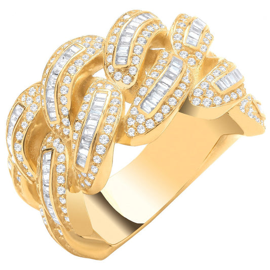 Yellow Gold 16mm Cubic Zirconia Curb Style Gents Ring