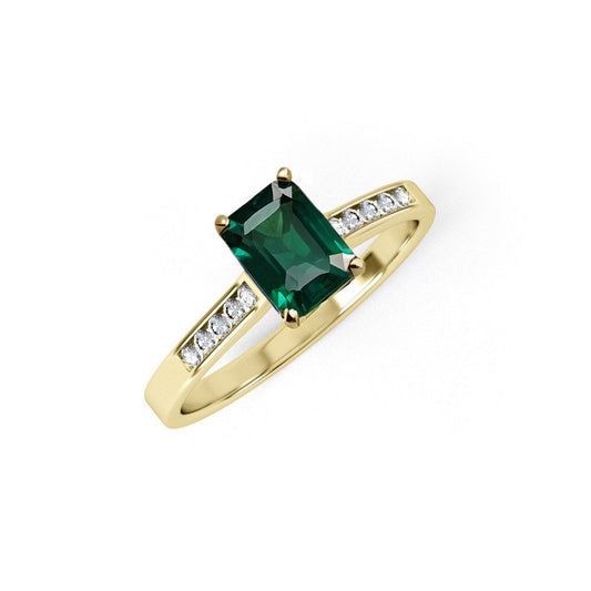 Yellow Gold Emerald Cut Green Cubic Zirconia Ladies Ring
