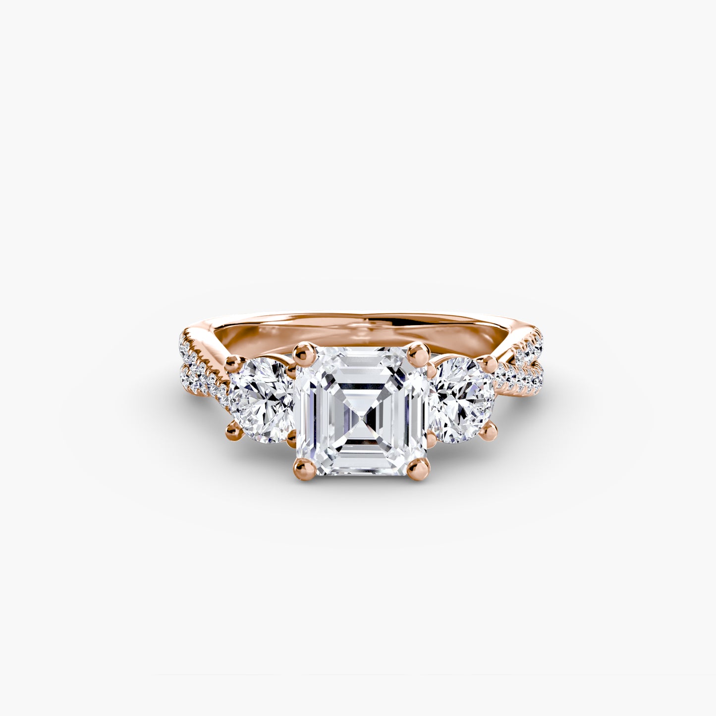 Three-Stone with Pavé Band - engagement & wedding ring for women with 0.50ct-3.00ct stone options | Imperial Time UK Ltd