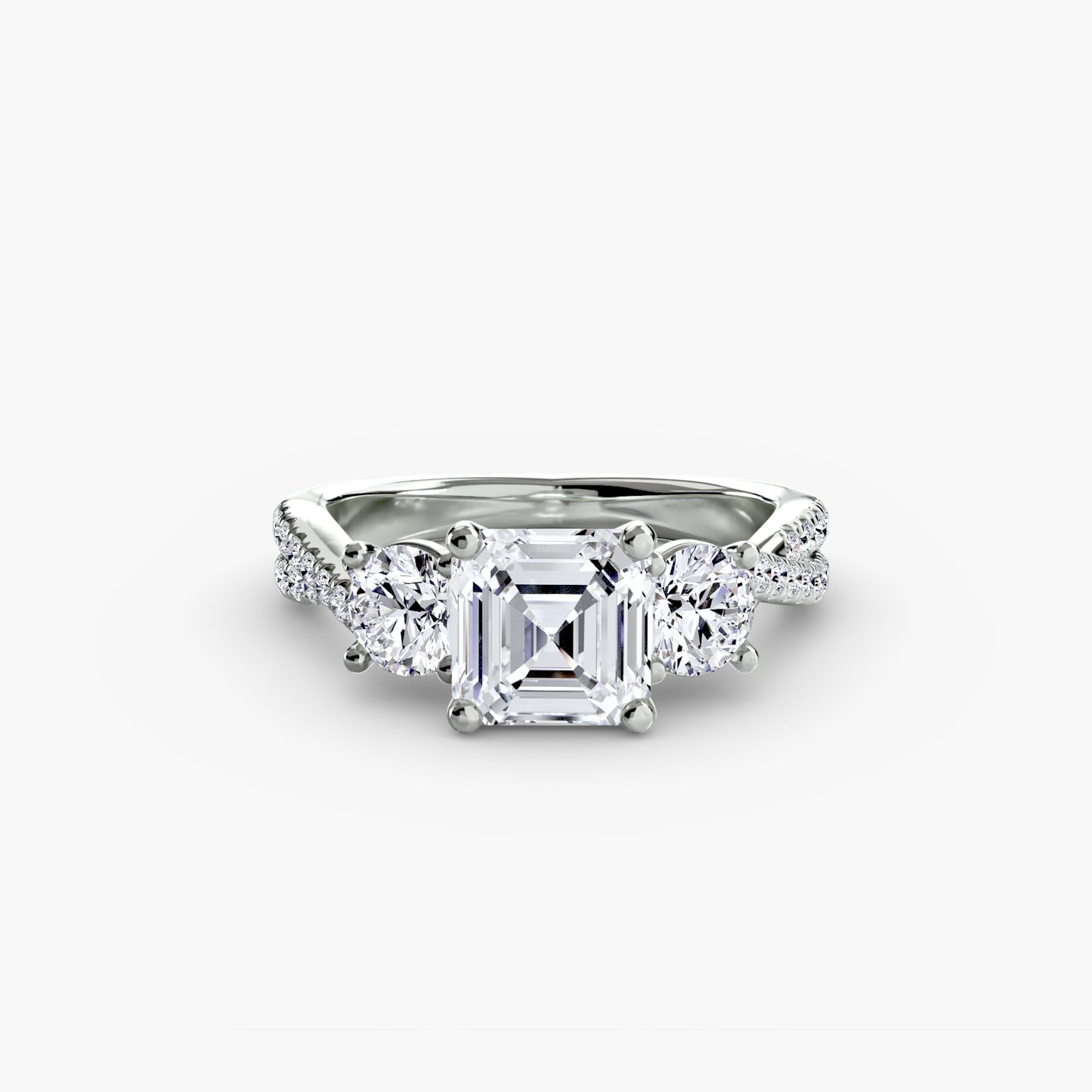 Three-Stone with Pavé Band - engagement & wedding ring for women with 0.50ct-3.00ct stone options | Imperial Time UK Ltd