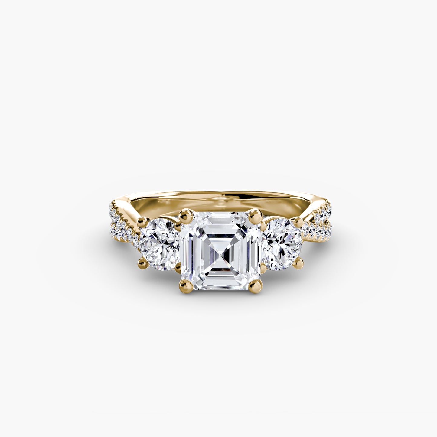 Three-Stone with Pavé Band - engagement & wedding ring for women with 0.50ct-3.00ct stone options | Imperial Time UK Ltd