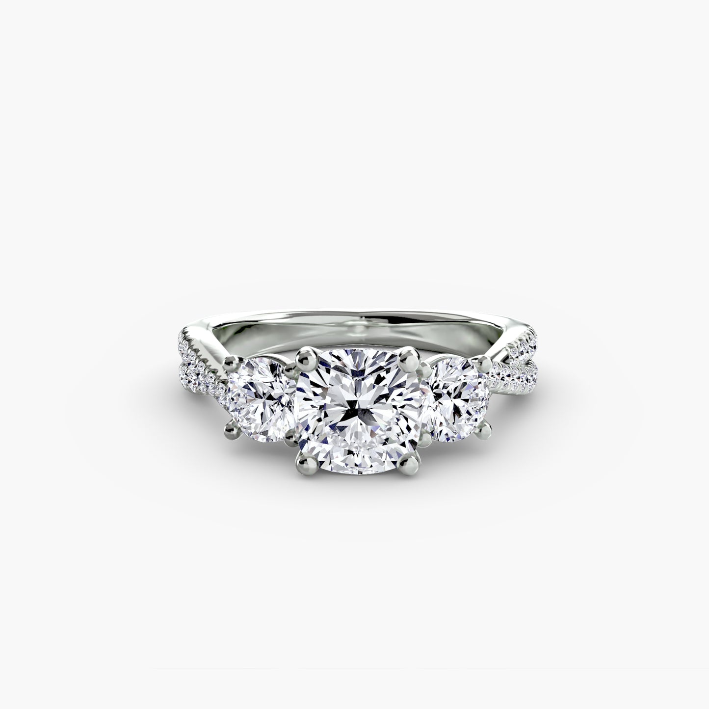 Three-Stone with Pavé Band - engagement & wedding ring for women with 0.50ct-3.00ct stone options | Imperial Time UK Ltd