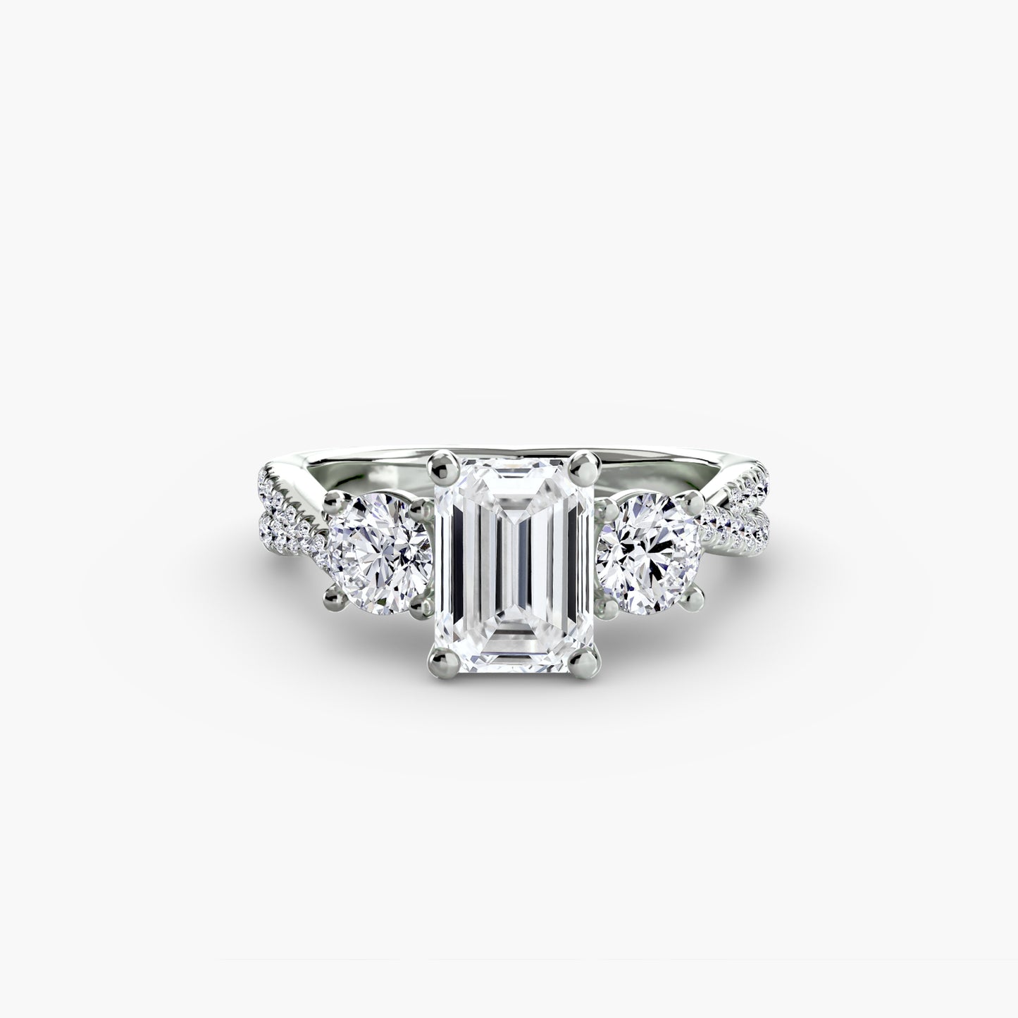 Three-Stone with Pavé Band - engagement & wedding ring for women with 0.50ct-3.00ct stone options | Imperial Time UK Ltd