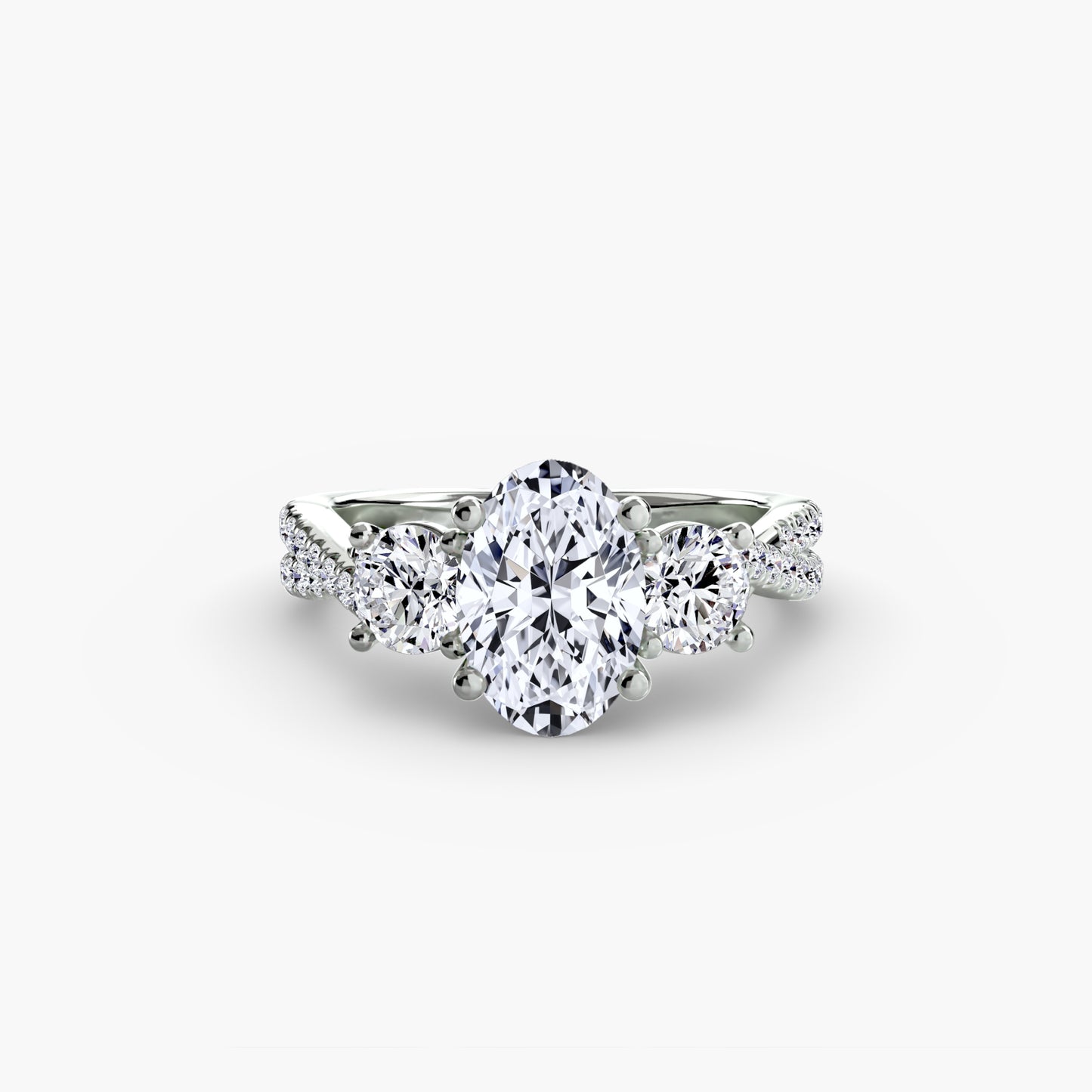 Three-Stone with Pavé Band - engagement & wedding ring for women with 0.50ct-3.00ct stone options | Imperial Time UK Ltd