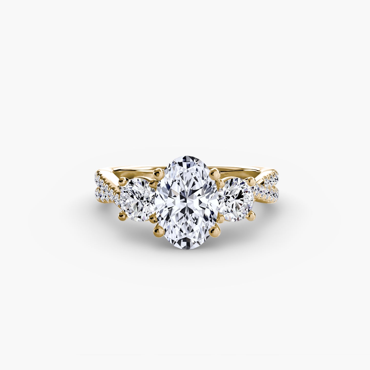 Three-Stone with Pavé Band - engagement & wedding ring for women with 0.50ct-3.00ct stone options | Imperial Time UK Ltd