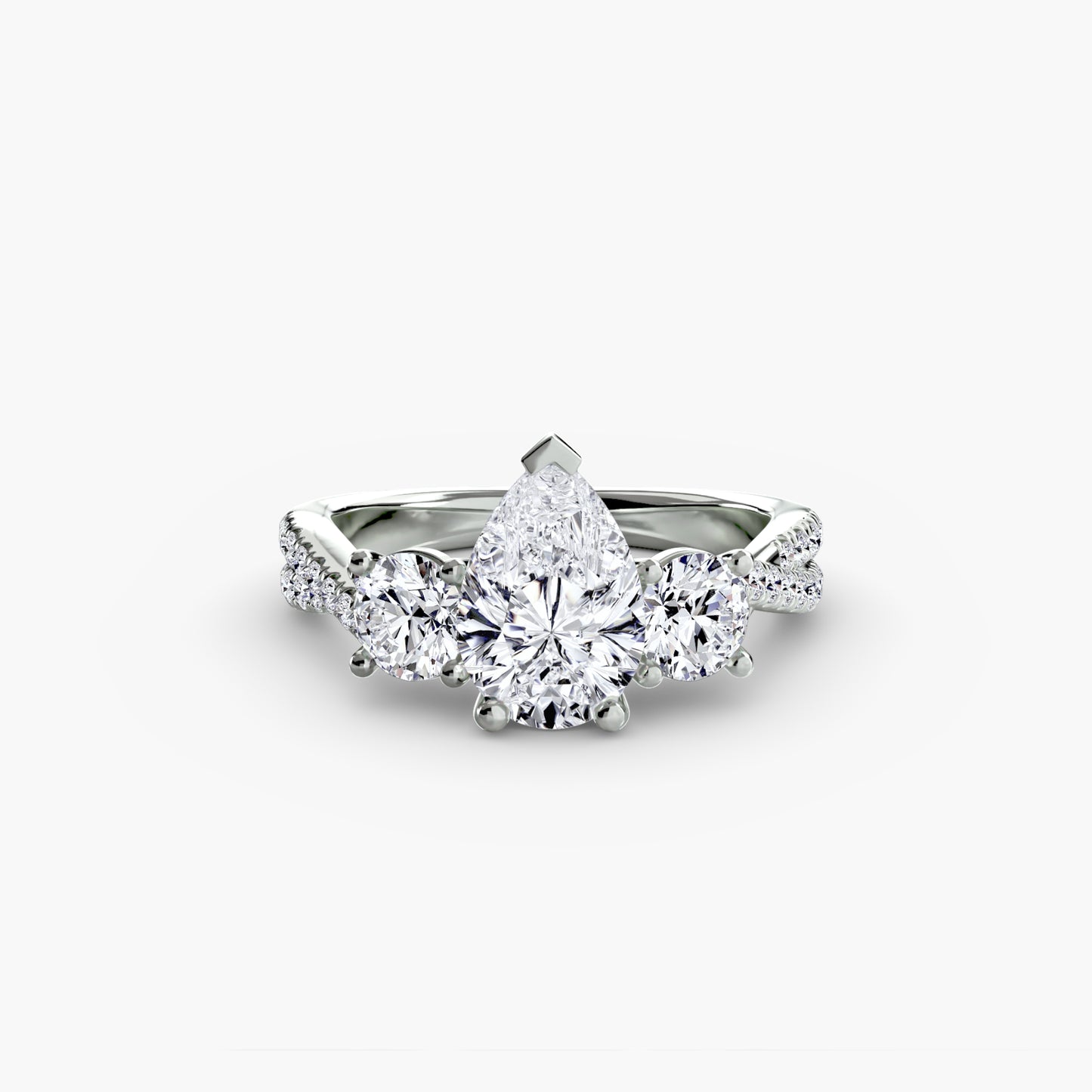 Three-Stone with Pavé Band - engagement & wedding ring for women with 0.50ct-3.00ct stone options | Imperial Time UK Ltd