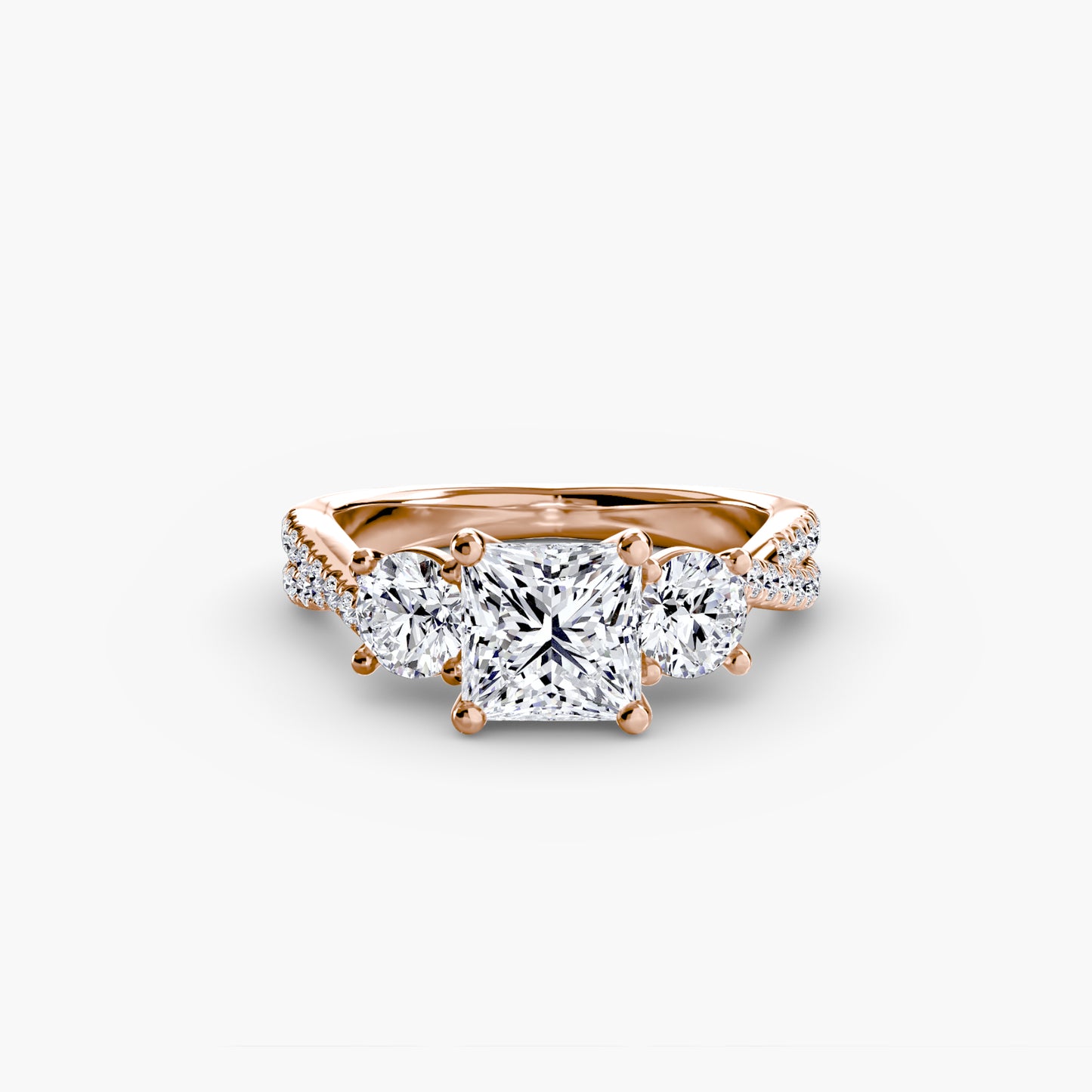 Three-Stone with Pavé Band - engagement & wedding ring for women with 0.50ct-3.00ct stone options | Imperial Time UK Ltd