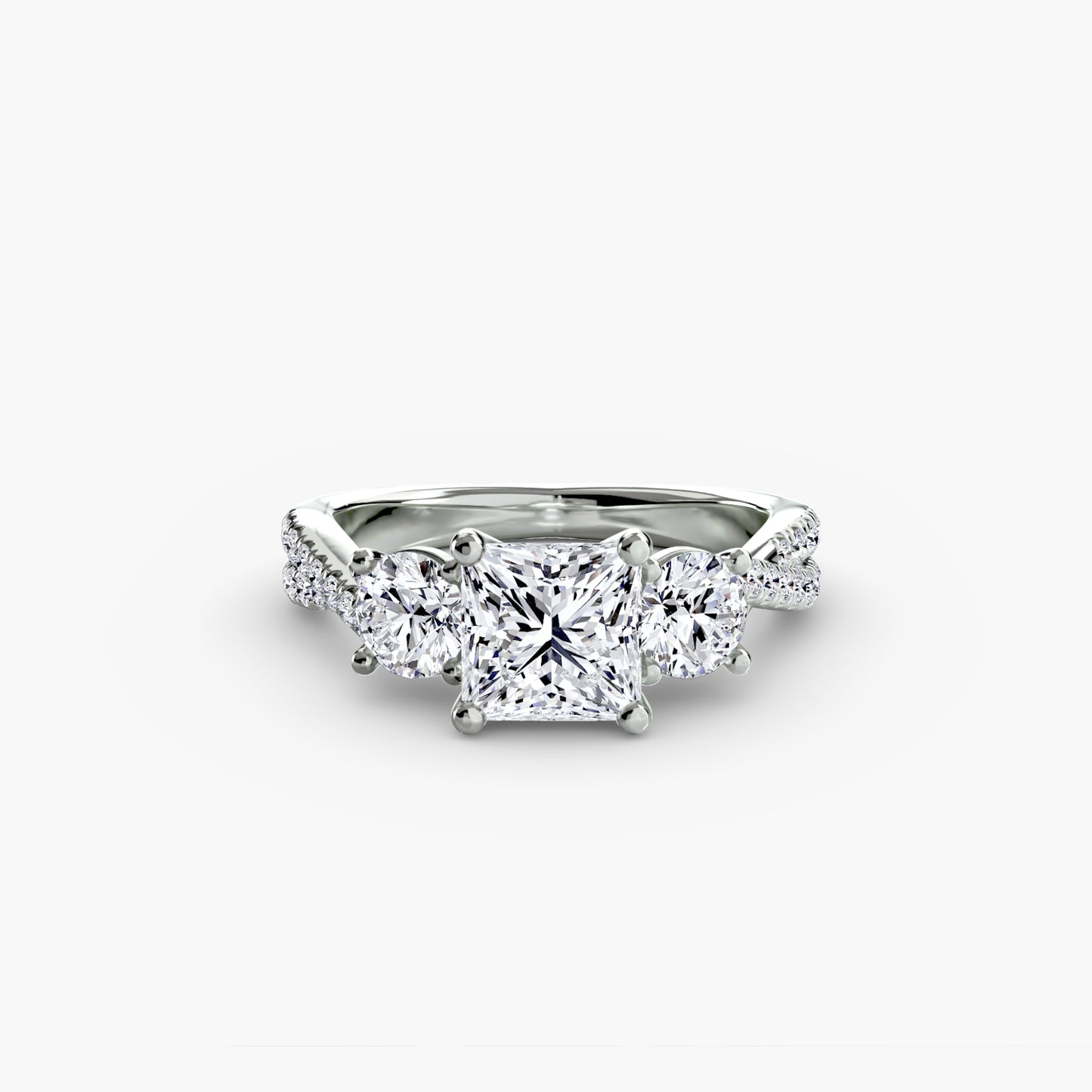 Three-Stone with Pavé Band - engagement & wedding ring for women with 0.50ct-3.00ct stone options | Imperial Time UK Ltd