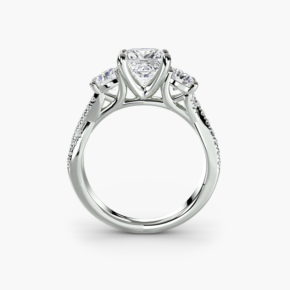 Anello da fidanzamento e fedi nuziali a tre pietre con pavé da donna con opzioni di pietra da 0,50 a 3,00 carati | Imperial Time UK Ltd