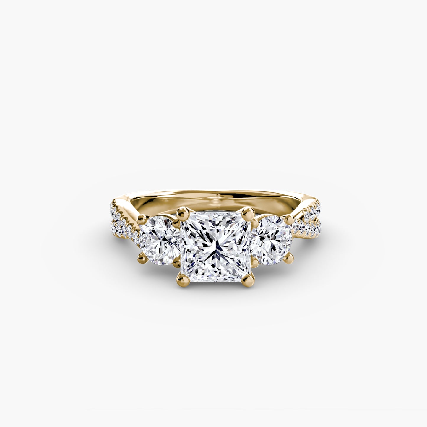Three-Stone with Pavé Band - engagement & wedding ring for women with 0.50ct-3.00ct stone options | Imperial Time UK Ltd