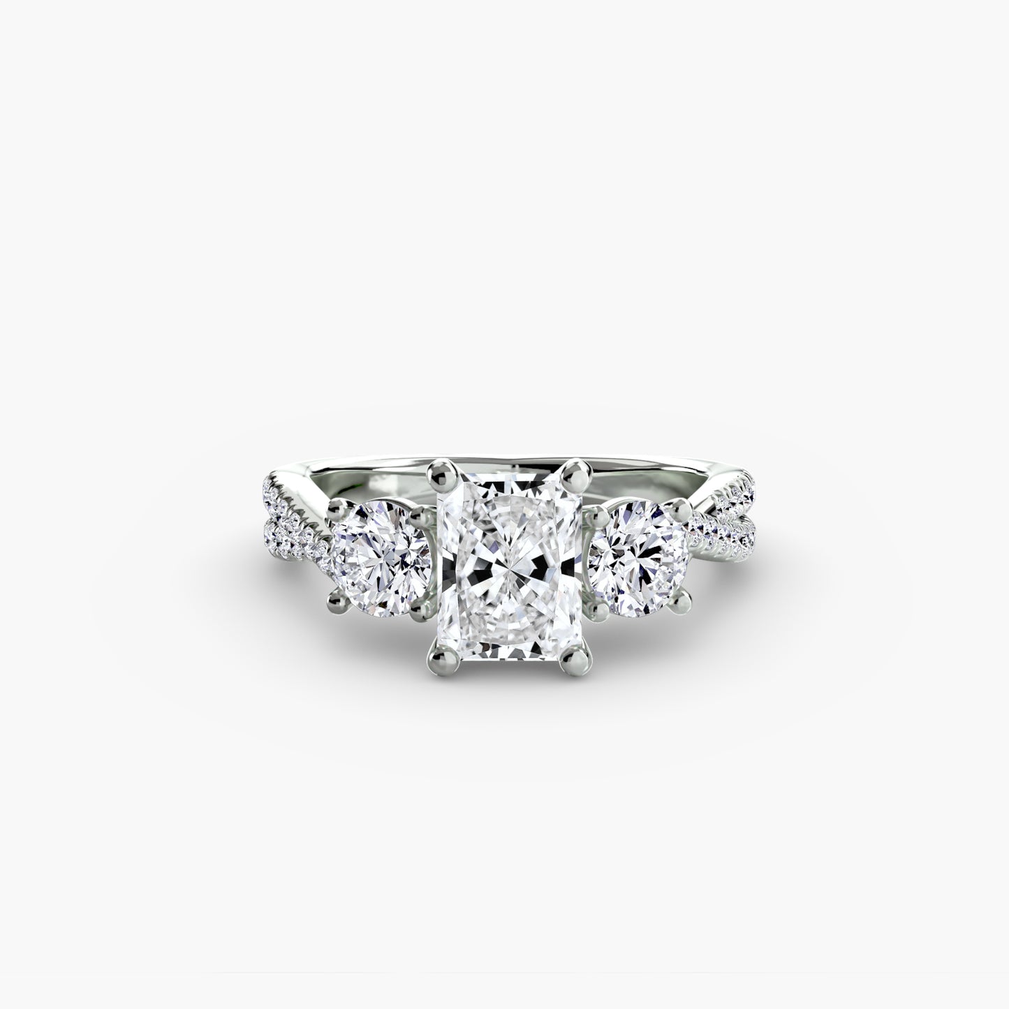 Three-Stone with Pavé Band - engagement & wedding ring for women with 0.50ct-3.00ct stone options | Imperial Time UK Ltd