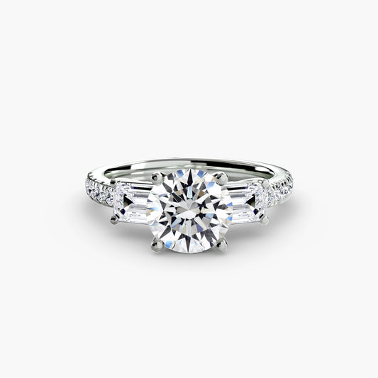 Three-Stone Pavé Band Engagement Ring 0.50ct–3.00ct with 0.89ct Side Stones for Women | Imperial Time UK Ltd