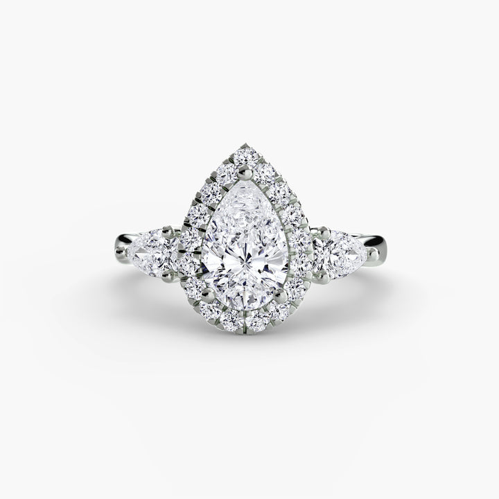 Three-Stone Halo Engagement Ring 0.50ct–3.00ct with 0.52ct Side Stones for Women | Imperial Time UK Ltd
