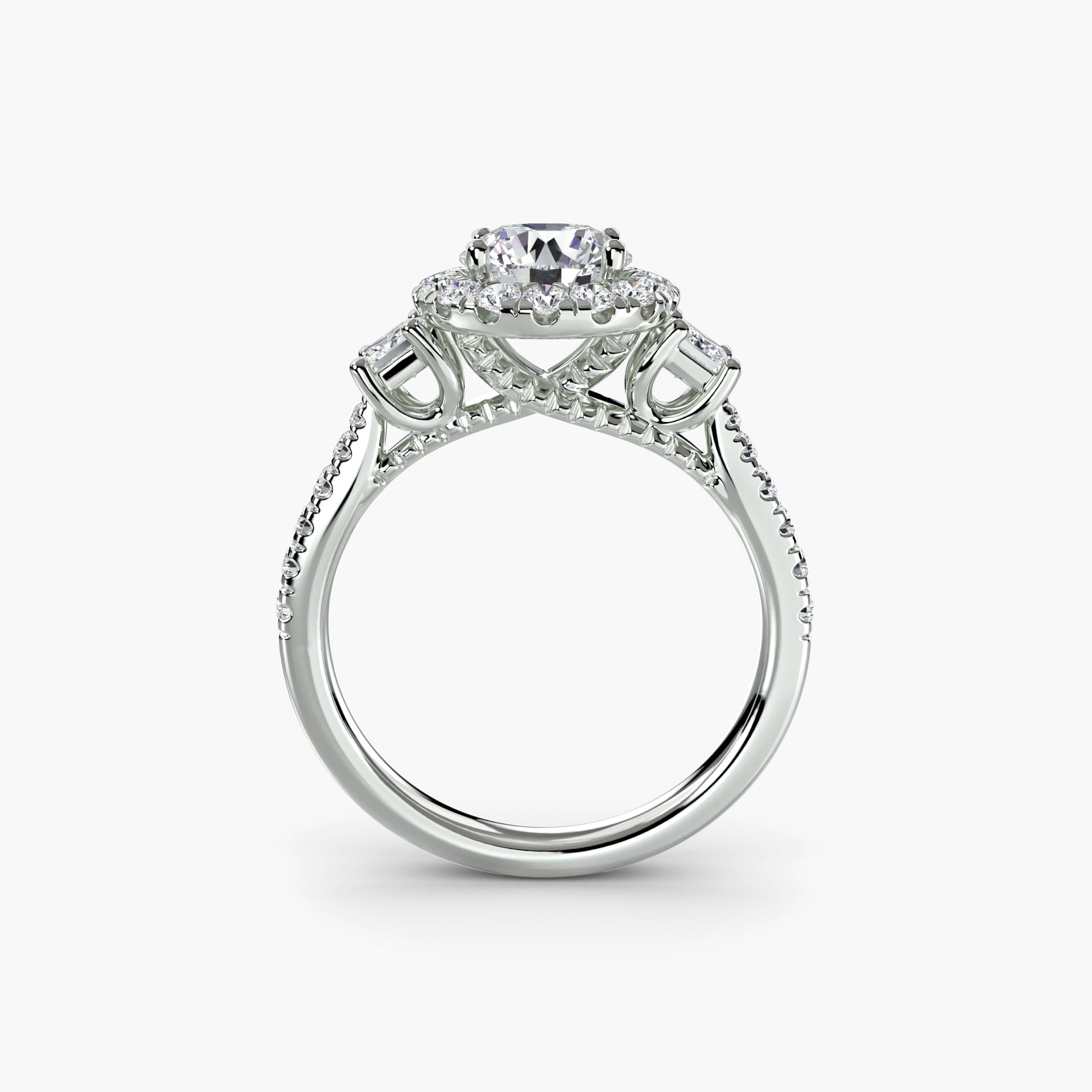 Three-Stone Ring with Halo 2 - Fine Ring - Certified Authentic - Swiss Made - UK Stock – Luxury Jewellery by Imperial