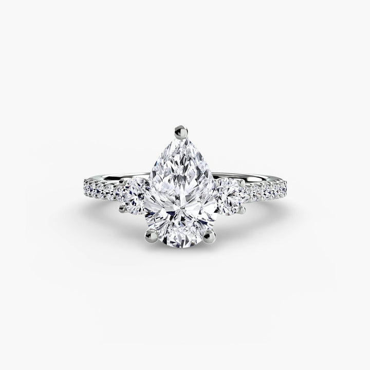Three-Stone Ring with Pavé Band - engagement & wedding ring for women with 0.50ct-3.00ct stone options | Imperial Time UK Ltd
