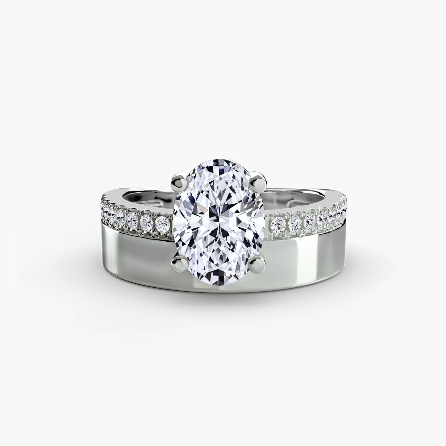 Wide Band Pavé Solitaire Engagement Ring 0.50ct–3.00ct with 0.13ct Side Stones in Vintage Wedding Style | Imperial Time
