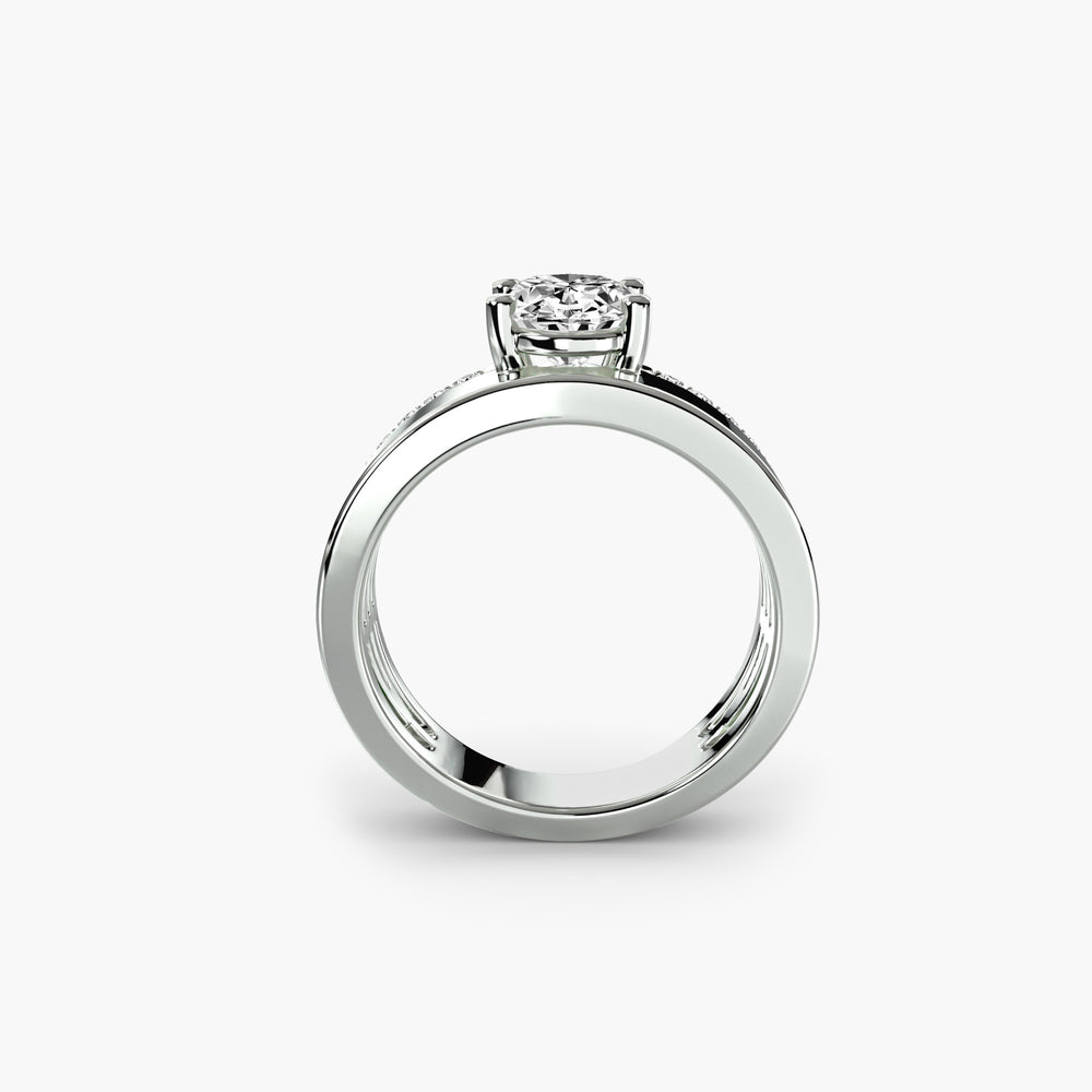 Anello di Fidanzamento Solitario a Fascia Larga con Pavé 0,50ct–3,00ct e Pietre Laterali 0,13ct in Stile Matrimonio Vintage | Imperial Time