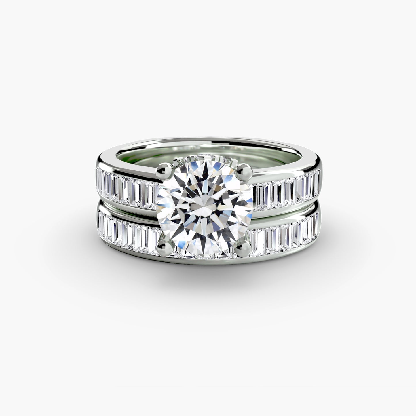 Baguette Channel Solitaire Engagement Ring 0.50ct–3.00ct with 1.08ct Side Stones in Wedding Style | Imperial Time UK Ltd