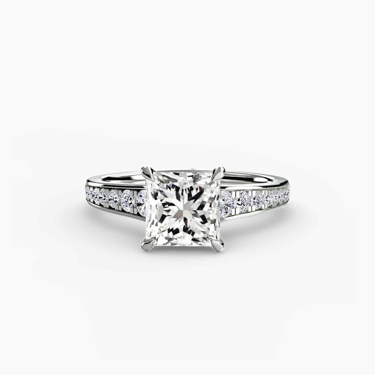 Solitaire Pavé Diamond-Band Engagement Ring 0.50ct–3.00ct with 0.23ct Side Stones for Women | Imperial Time UK Ltd