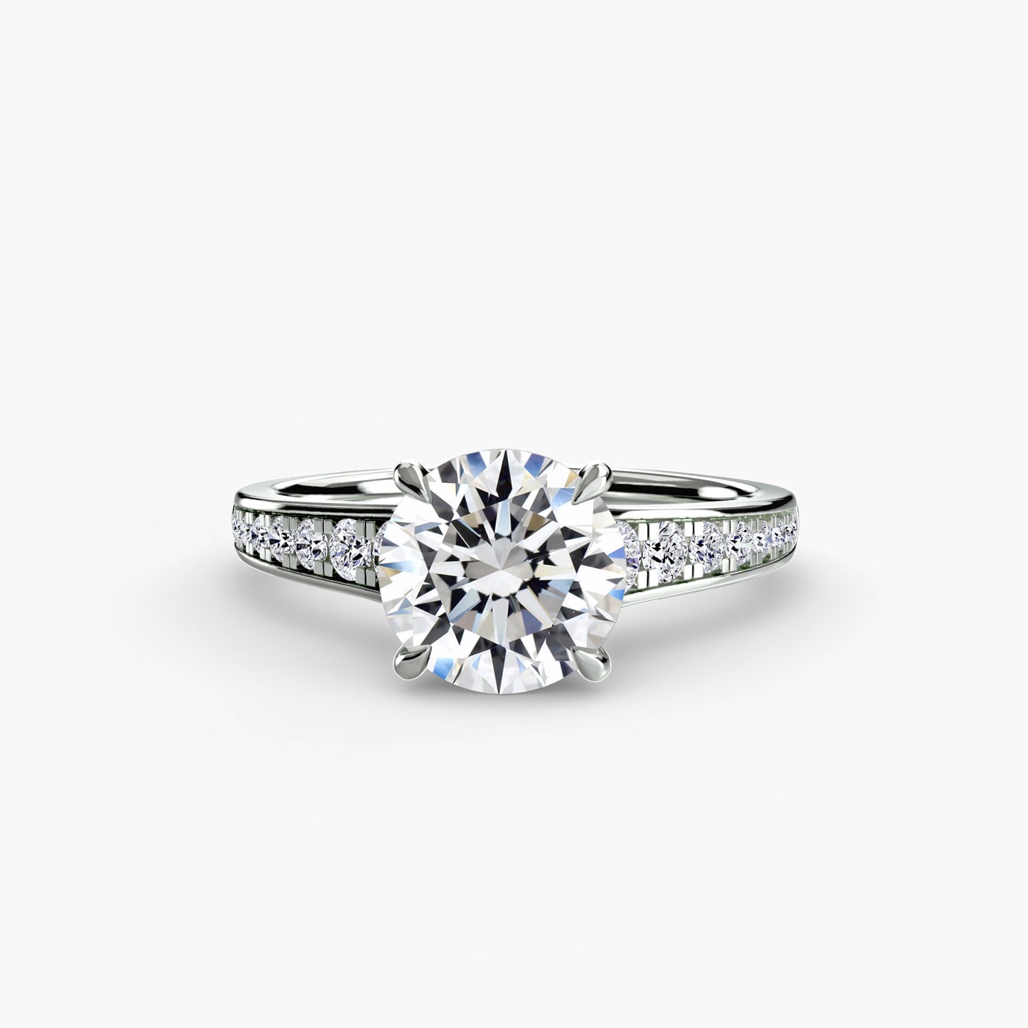 Solitaire Pavé Diamond-Band Engagement Ring 0.50ct–3.00ct with 0.23ct Side Stones for Women | Imperial Time UK Ltd