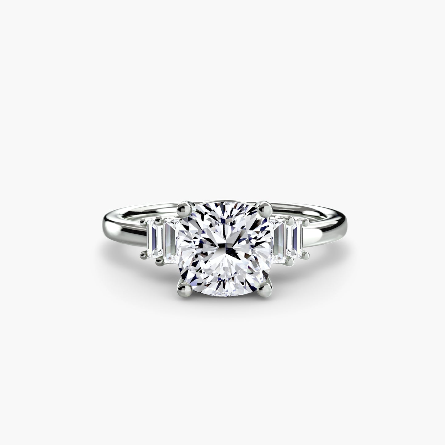 Baguette Accent Solitaire Engagement Ring 0.50ct–3.00ct with 0.17ct Side Stones in Classic Wedding Style | Imperial Time