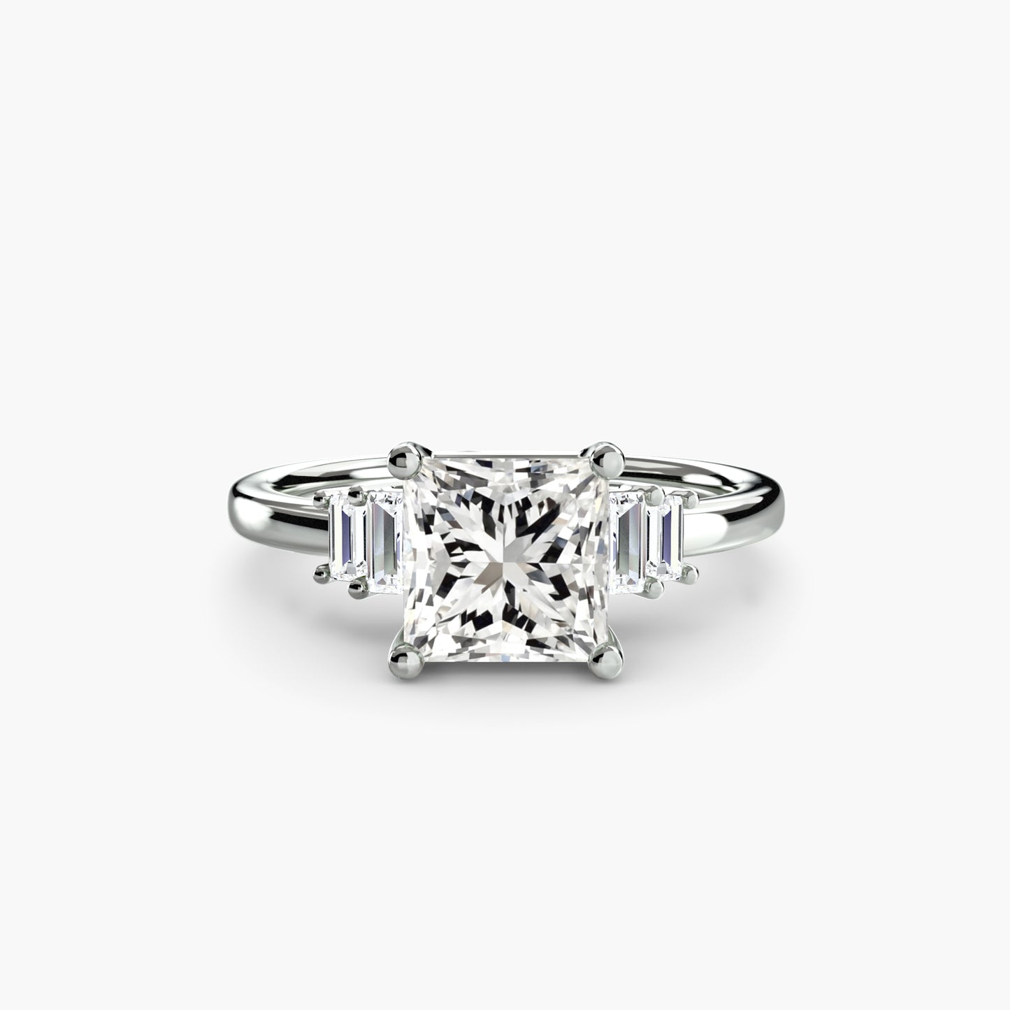 Baguette Accent Solitaire Engagement Ring 0.50ct–3.00ct with 0.17ct Side Stones in Classic Wedding Style | Imperial Time
