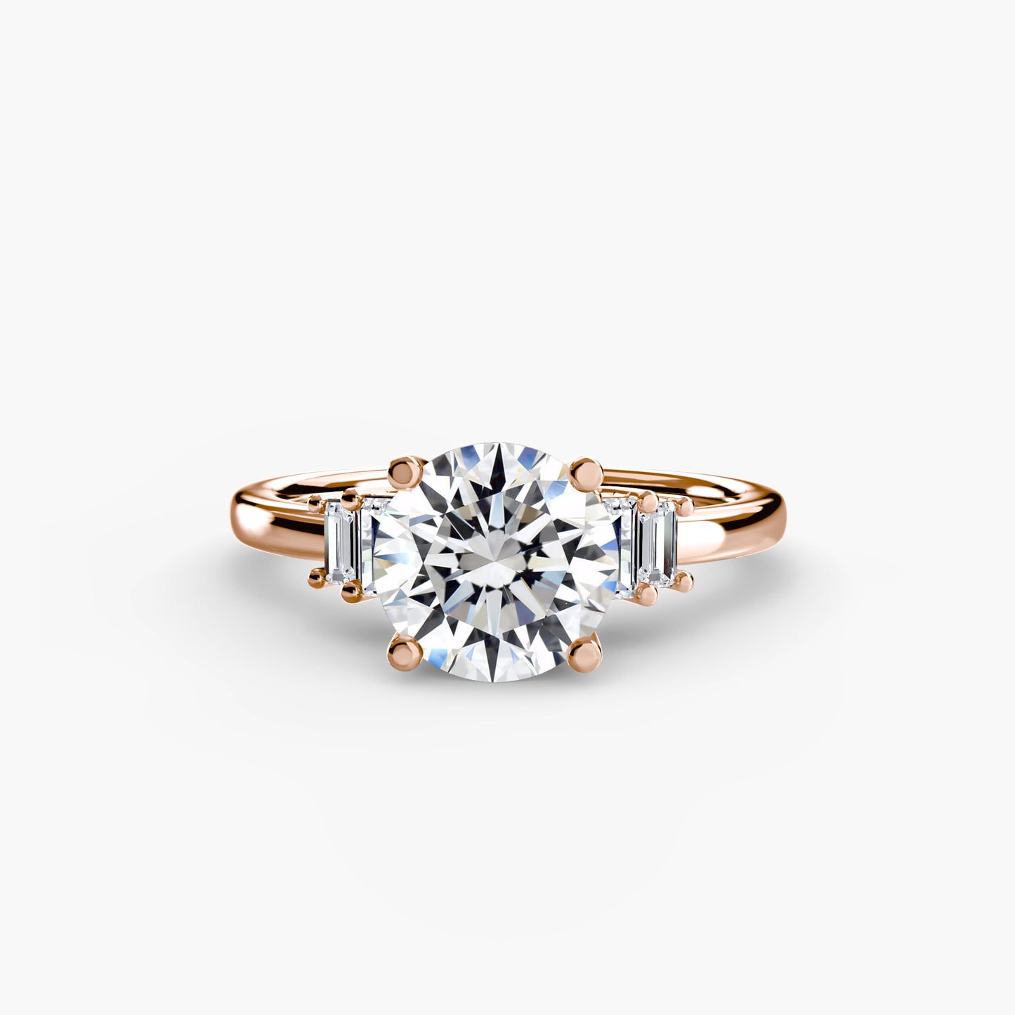 Baguette Accent Solitaire Engagement Ring 0.50ct–3.00ct with 0.17ct Side Stones in Classic Wedding Style | Imperial Time