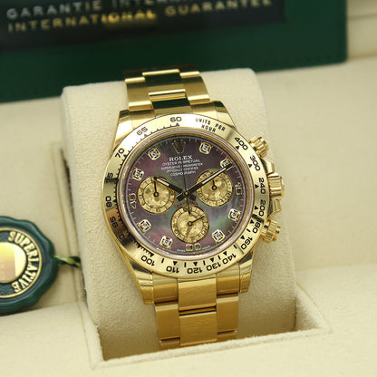Rolex Cosmograph Daytona 116508 yellow gold Oyster bracelet and Tahitian MOP diamond dial