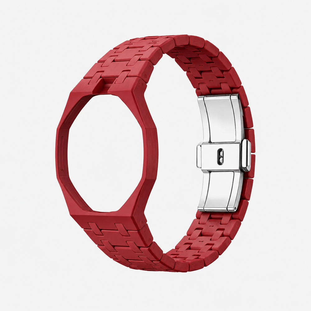 Red textured linked bracelet conversion accessory with clasp