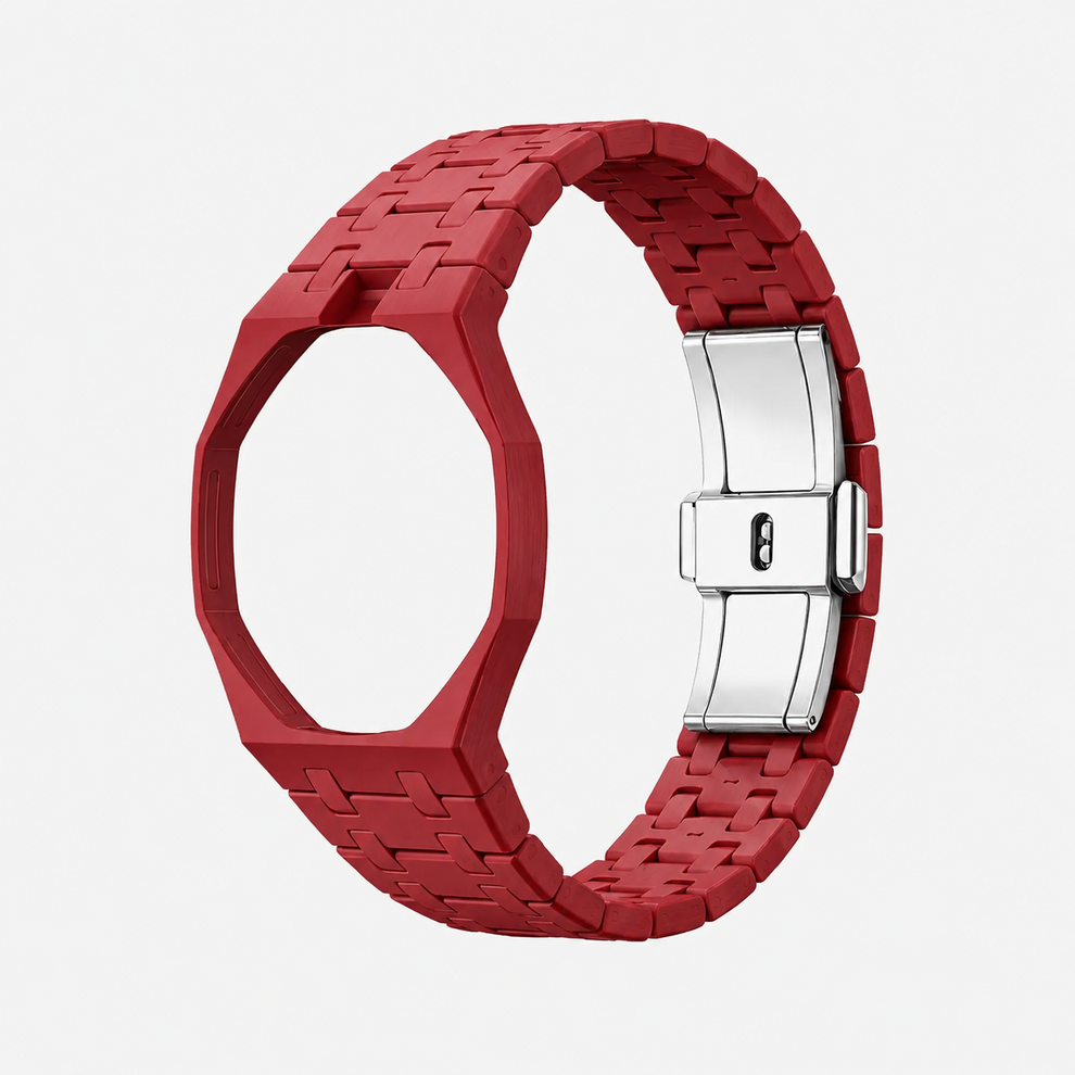 Red textured linked bracelet conversion accessory with clasp