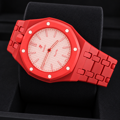 Royal Pop OTTO ROSSO SSX03R100N watch with pink dial and red bezel, product photograph