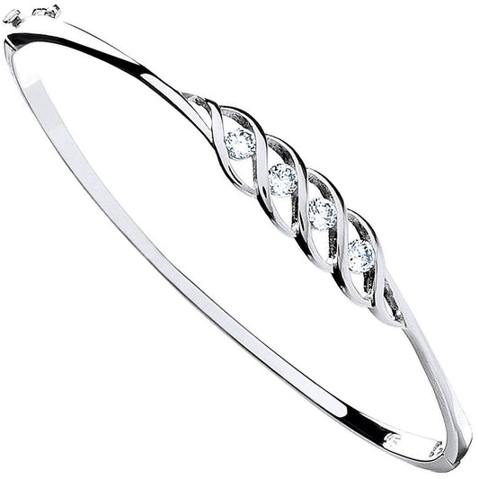 Silver Fancy Cubic Zirconia Hinged Bangle