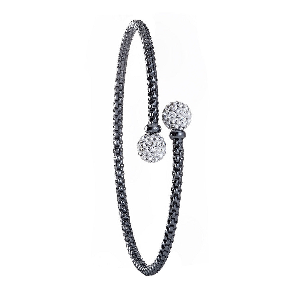 Ruthenium Cross Over Cubic Zirconia Balls Bangle