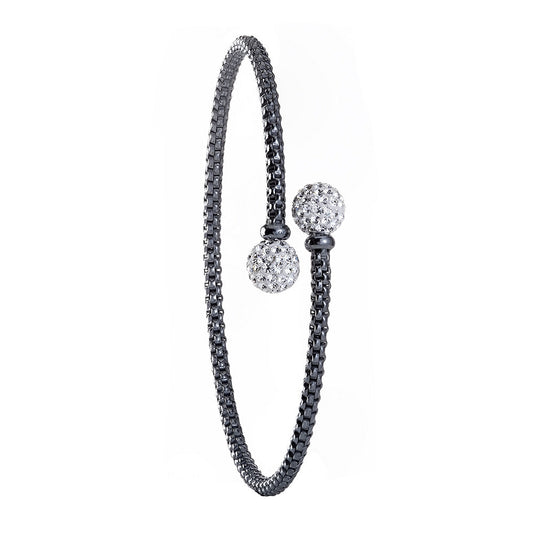 Ruthenium Cross Over Cubic Zirconia Balls Bangle
