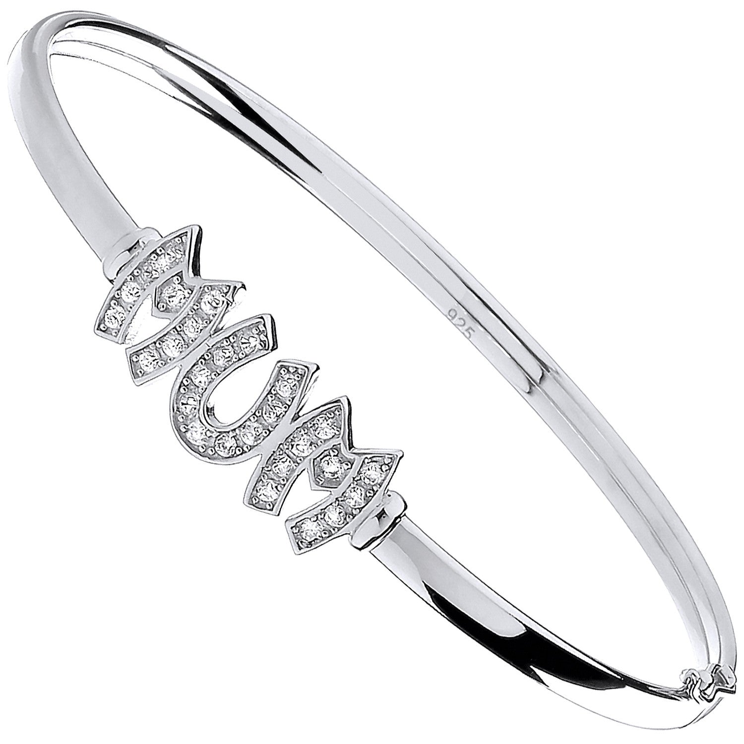 Silver Mum Cubic Zirconia Hinged Bangle