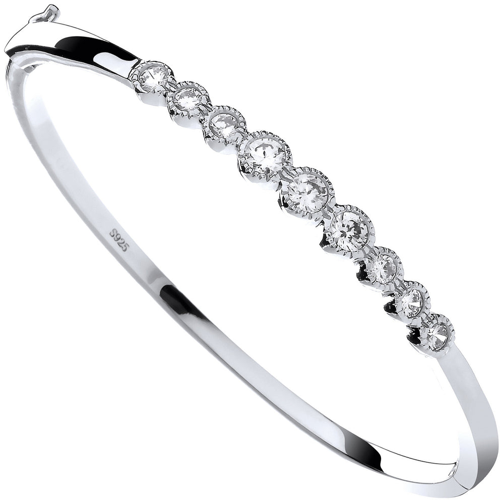 Silver Rubover Cubic Zirconia Ladies Hinged Bangle