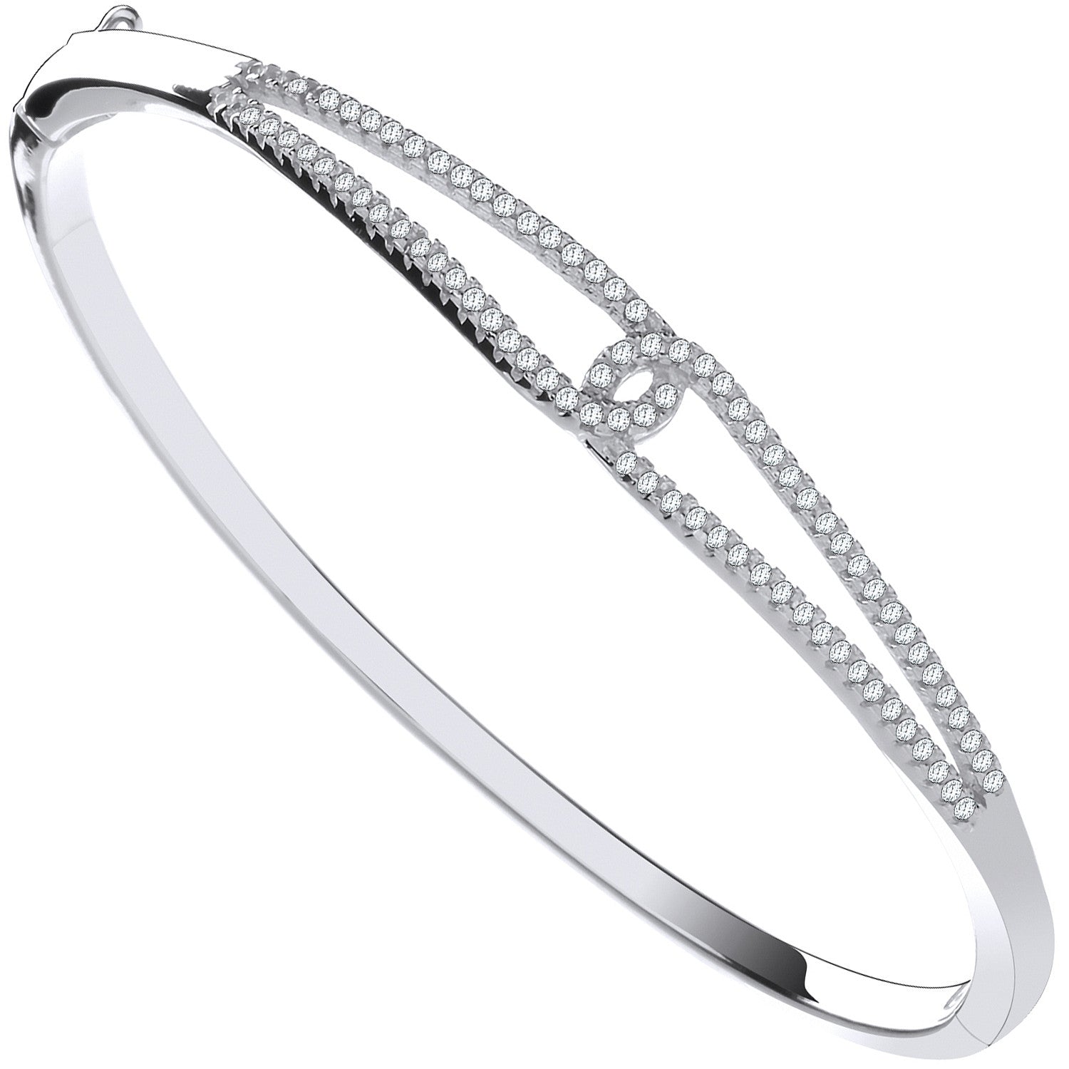 Silver Split Shank Cubic Zirconia Ladies Hinged Bangle