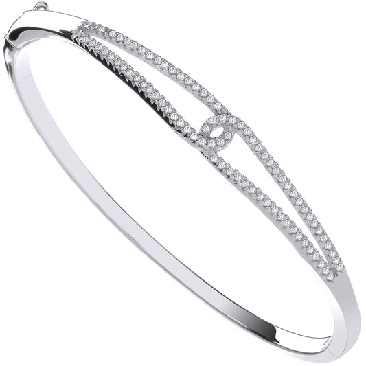 Silver Split Shank Cubic Zirconia Ladies Hinged Bangle