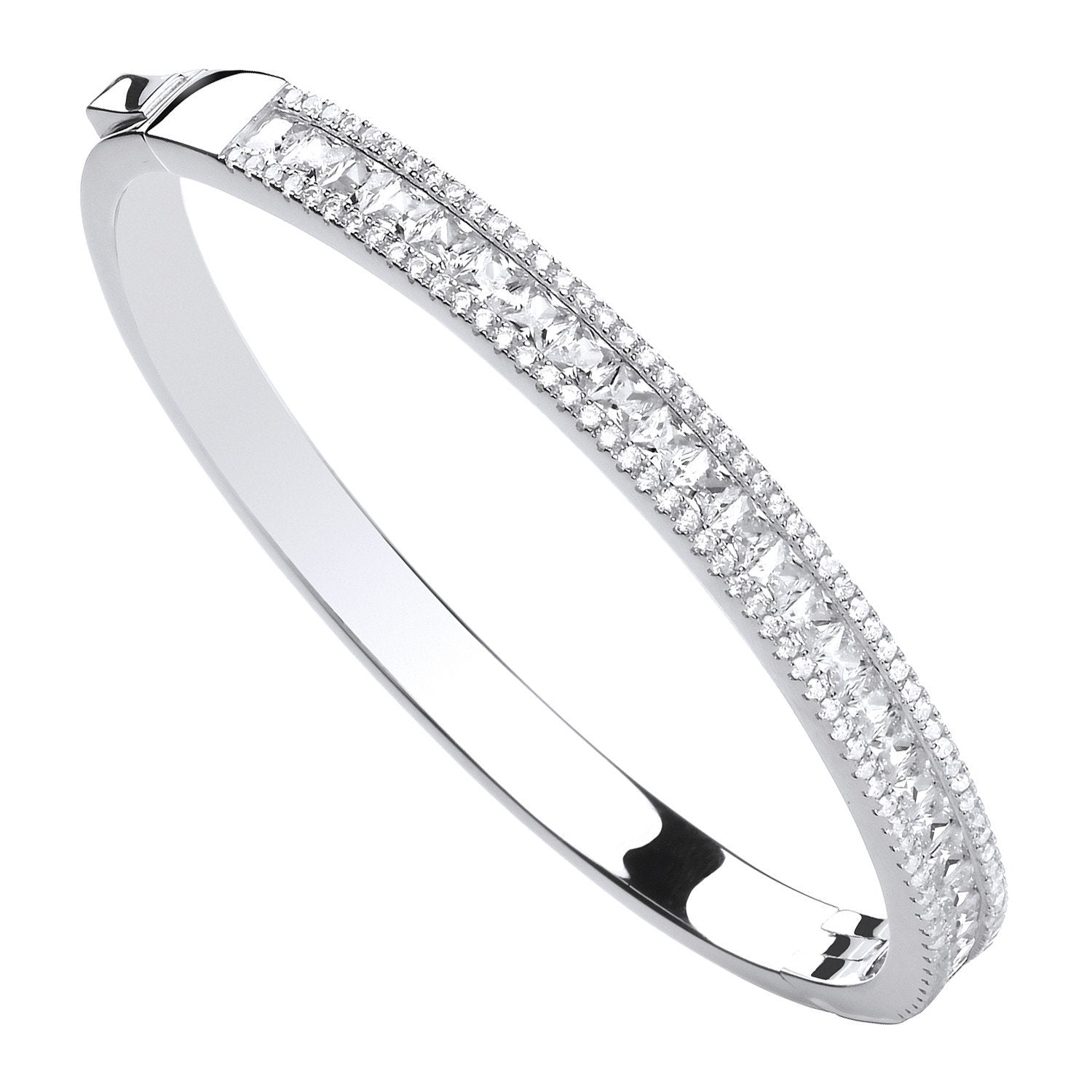 Silver Hinged Princess Cut & Round Cubic Zirconias Bangle - Luxury Watch - Certified Authenti – Luxury Watch by Imperi
