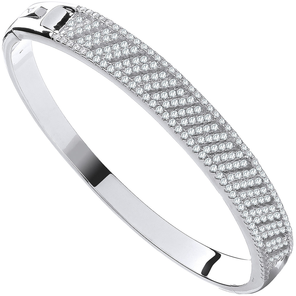 Silver Cross Lines Cubic Zirconia Ladies Bangle
