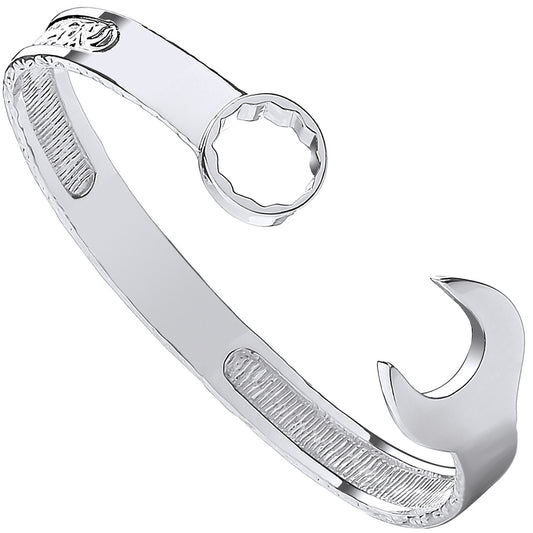 Silver Vintage Design Spanner Gents 9mm Bangle