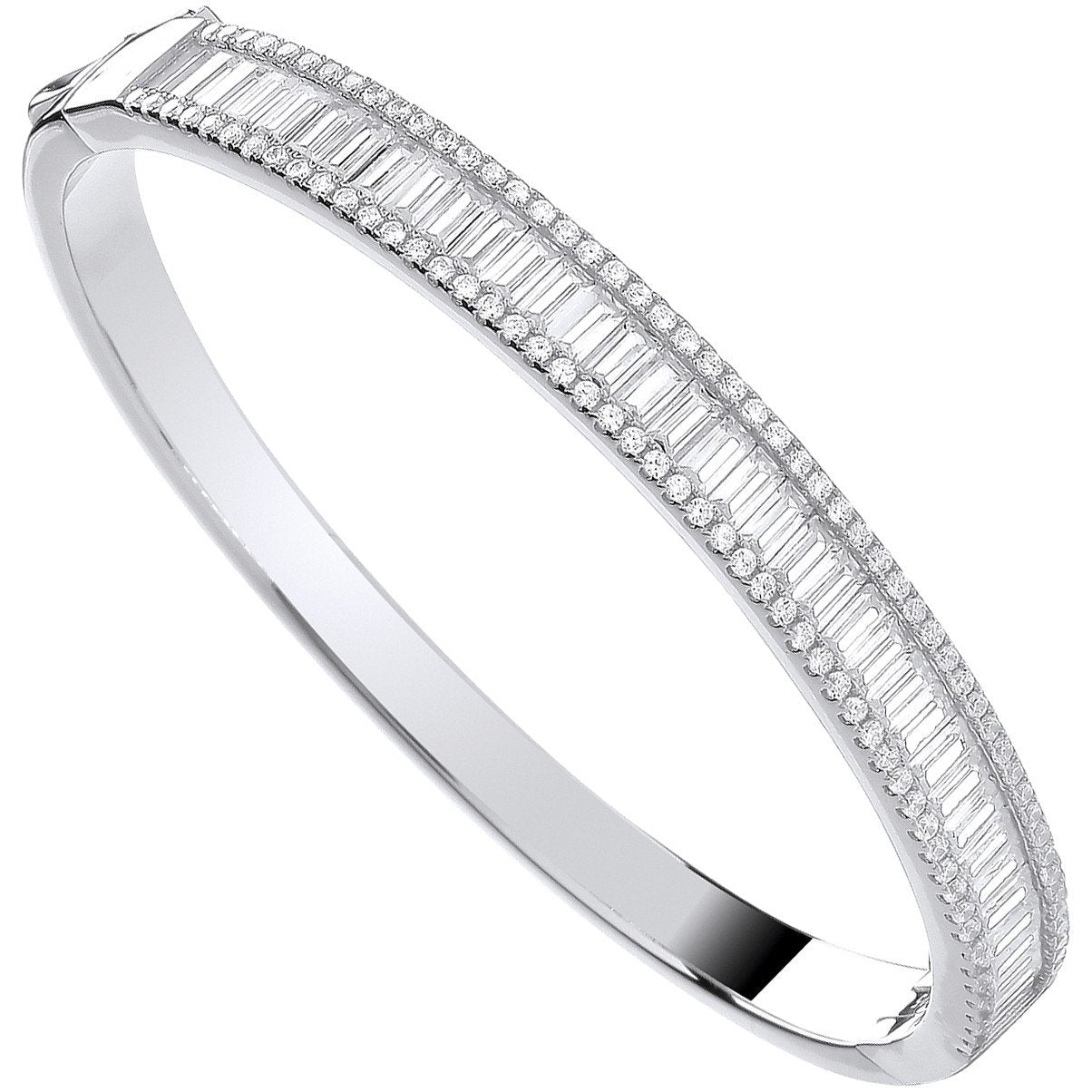 Silver Hinged Baguette & Round Cubic Zirconias Bangle - Luxury Watch - Certified Authentic – Luxury Watch by Imperial