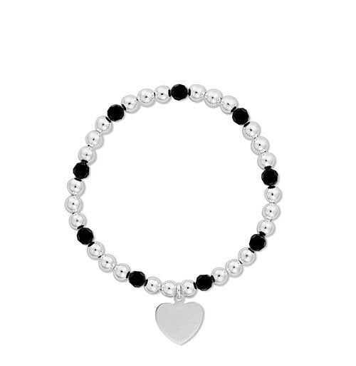 Silver & Black Beaded Heart Drop Bracelet - Fine Bracelet - Certified Authentic - Swiss Made – Luxury Jewellery by Imp