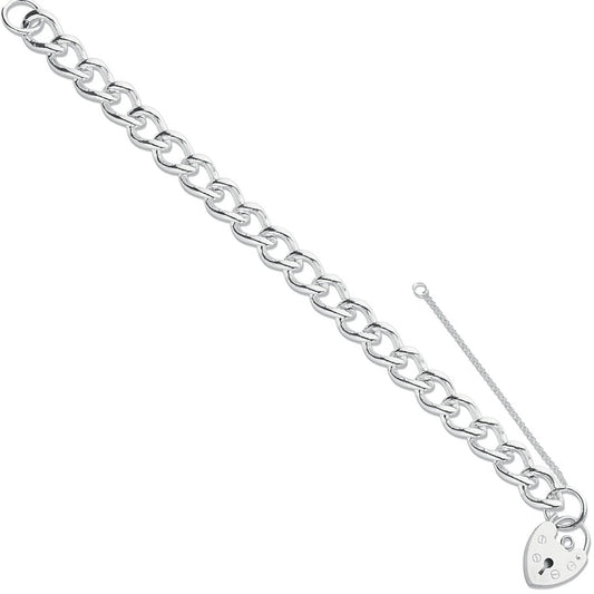 Silver Open Curb & Padlock Charm Bracelet