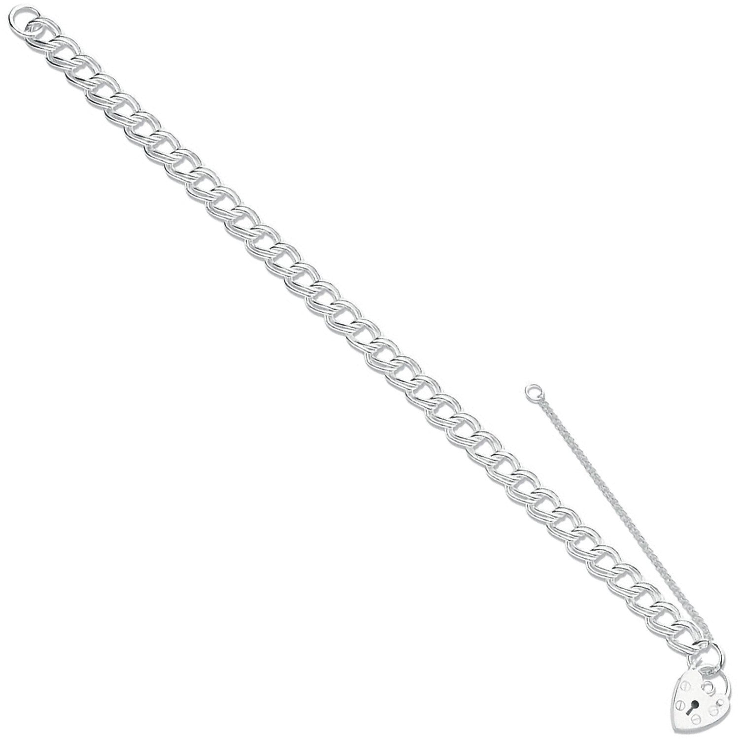 Silver Double Link Curb & Padlock Charm Bracelet