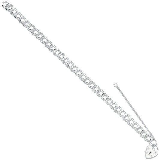 Silver Double Link Curb & Padlock Charm Bracelet