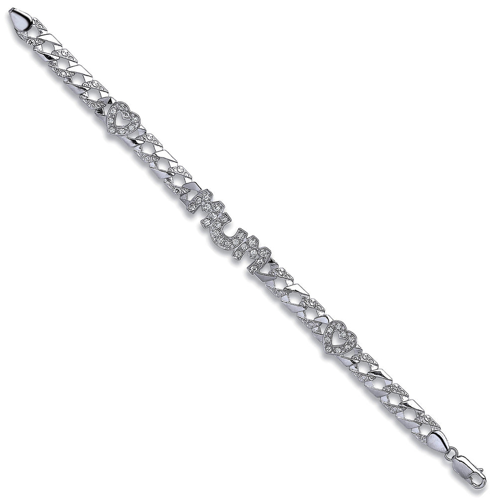 Silver Cubic Zirconia Mum & Heart Bracelet