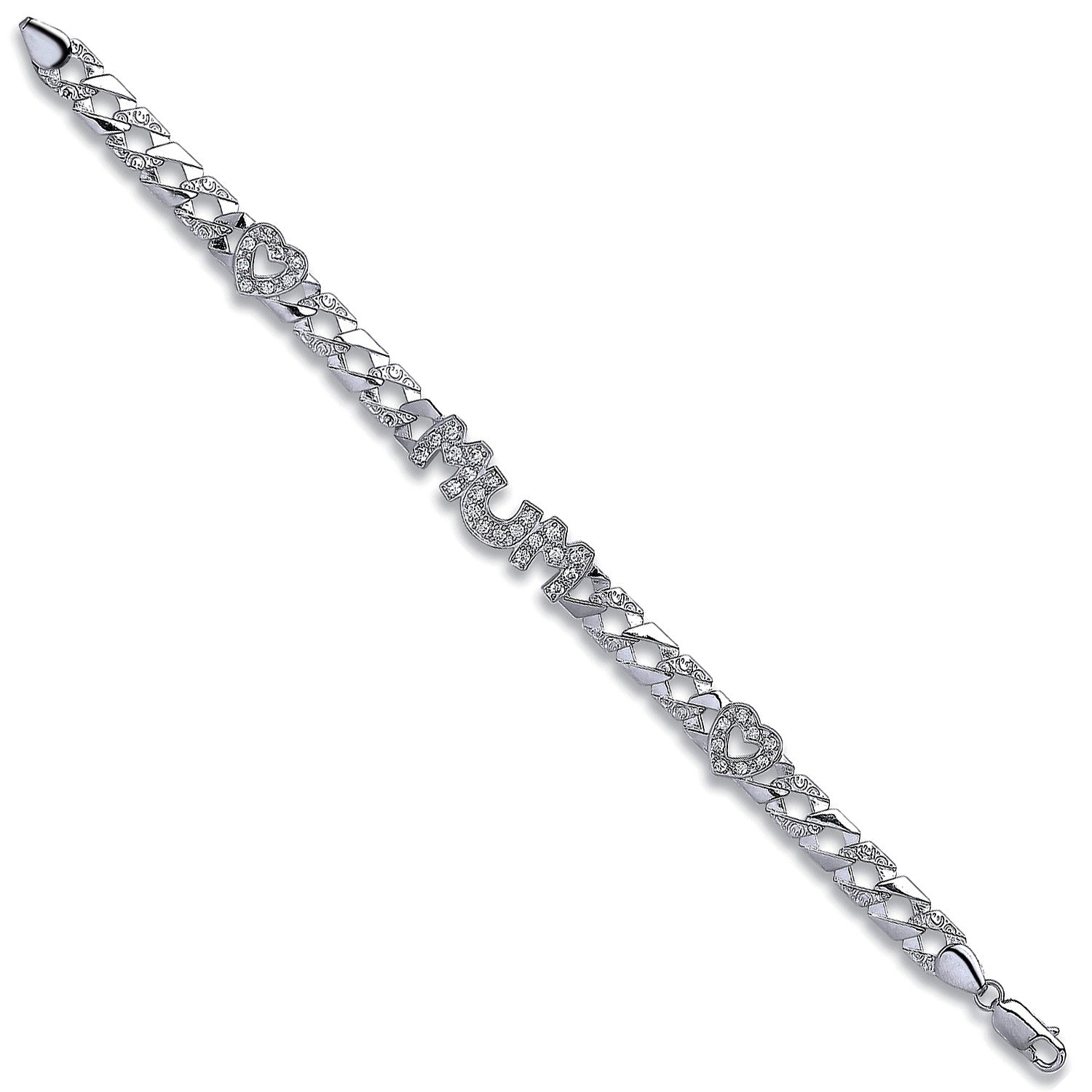 Silver Cubic Zirconia Mum & Heart Bracelet
