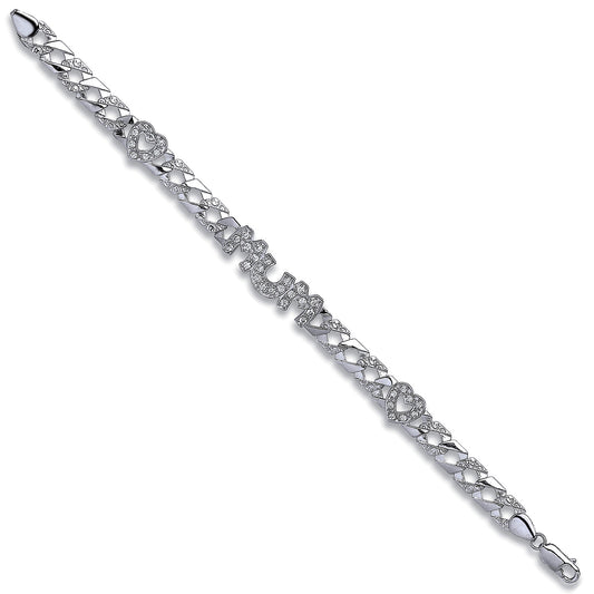 Silver Cubic Zirconia Mum & Heart Bracelet